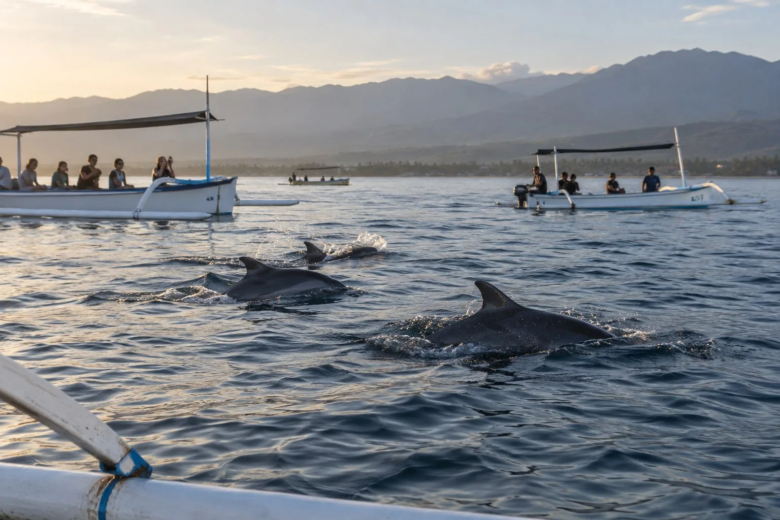 Wild Spinner Dolphins Leaping in the Morning Sea